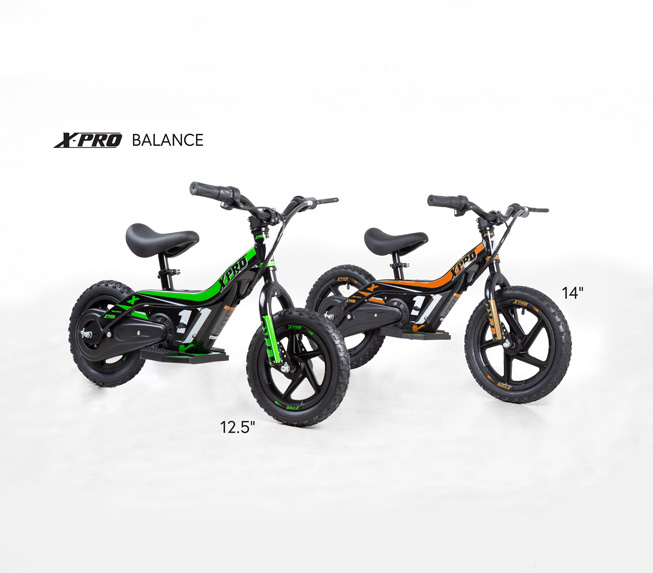 Elektrisk balanscykel för barn Xpro Balance grön och orange i två storlekar