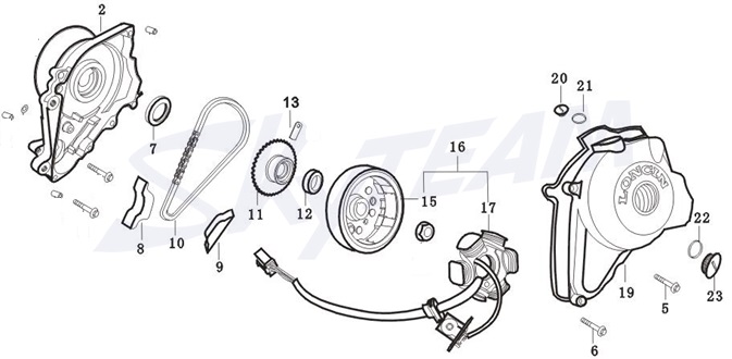 E07: Stator, crankcase cover